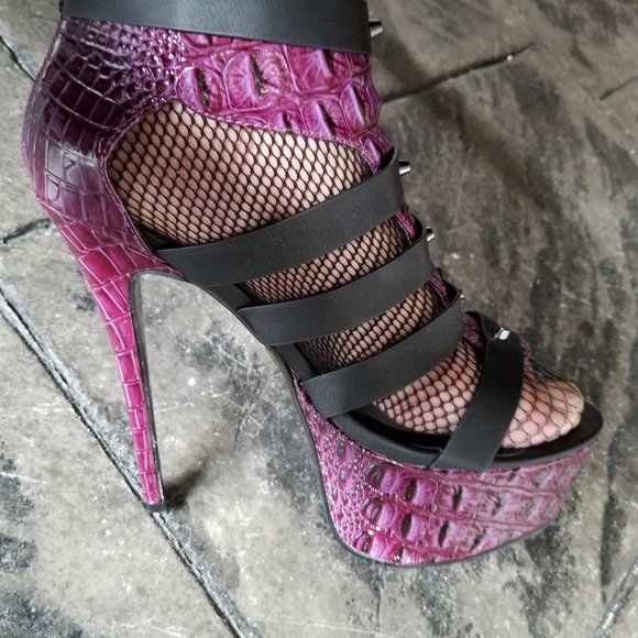 Purple And Black Platform Stiletto Heels from Paper Fox - Picture 1 of 13